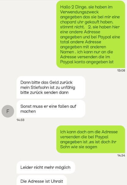 Beispiel: Abweichende Angaben bei einem Dreiecksbetrug